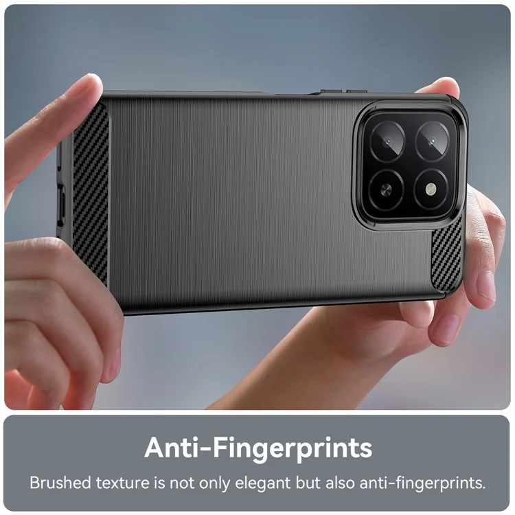 For Honor X5b Plus Case Carbon Fiber Texture Brushed Anti Fingerprint Phone Back Cover - Black