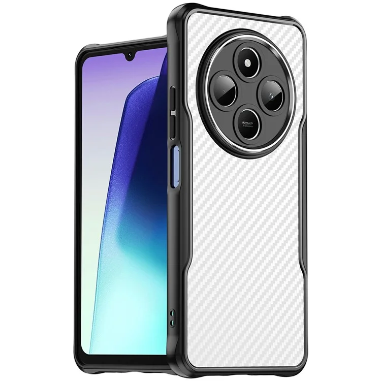 Funda para Xiaomi Poco C75 4G / Redmi 14R 5G / A4 5G / 14C 4G con textura de fibra de carbono TPU+PC - Negro