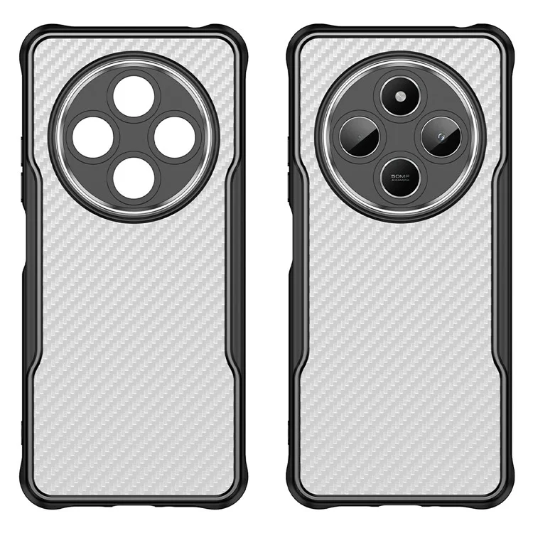 Funda para Xiaomi Poco C75 4G / Redmi 14R 5G / A4 5G / 14C 4G con textura de fibra de carbono TPU+PC - Negro