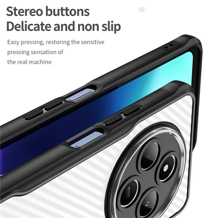 Funda para Xiaomi Poco C75 4G / Redmi 14R 5G / A4 5G / 14C 4G con textura de fibra de carbono TPU+PC - Negro