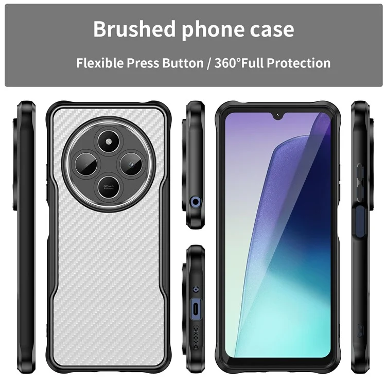 Funda para Xiaomi Poco C75 4G / Redmi 14R 5G / A4 5G / 14C 4G con textura de fibra de carbono TPU+PC - Negro
