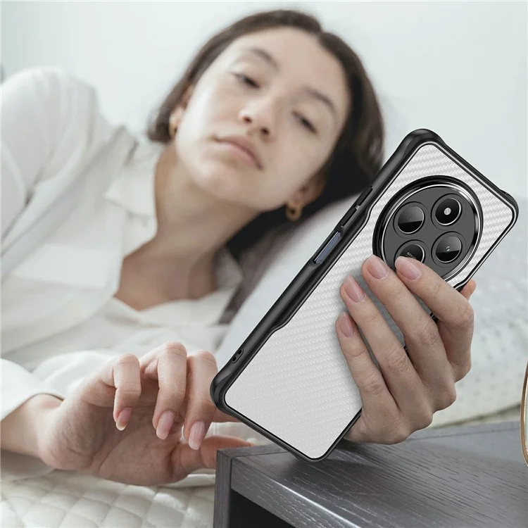 Funda para Xiaomi Poco C75 4G / Redmi 14R 5G / A4 5G / 14C 4G con textura de fibra de carbono TPU+PC - Negro