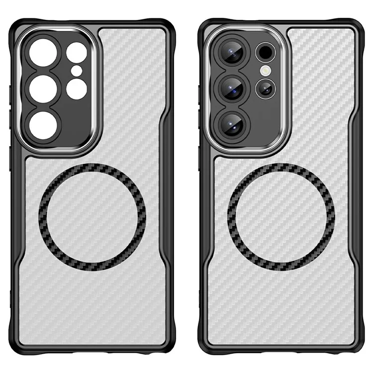 Чехол для Samsung Galaxy S25 Ultra совместимый с MagSafe, TPU+PC, с волокном из углеродного волокна - черный