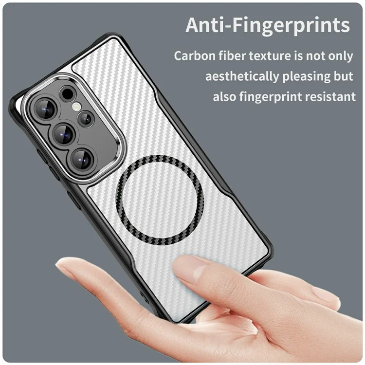 Чехол для Samsung Galaxy S25 Ultra совместимый с MagSafe, TPU+PC, с волокном из углеродного волокна - черный