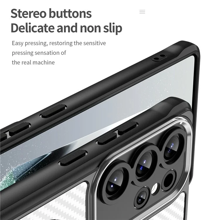 Чехол для Samsung Galaxy S25 Ultra совместимый с MagSafe, TPU+PC, с волокном из углеродного волокна - черный