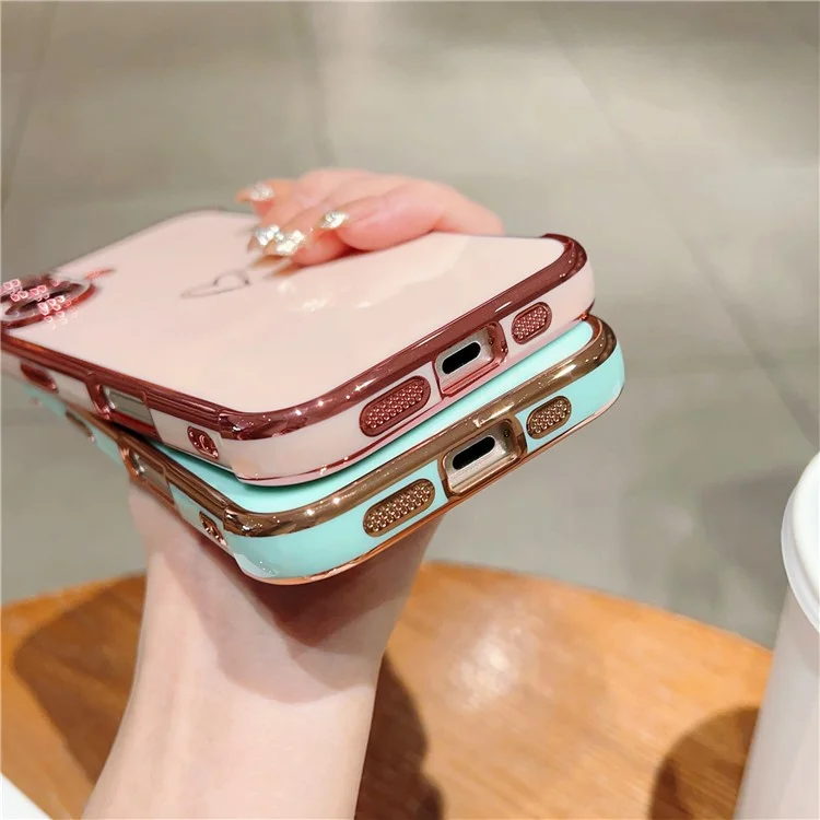 For iPhone 16 Case Love Heart Pattern TPU Phone Cover Electroplating Edge - Blue