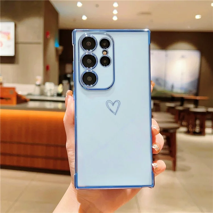 Für Samsung Galaxy S24 Ultra Hülle Liebesherz-Muster TPU Handyhülle Elektroplattierte Kante - Blau