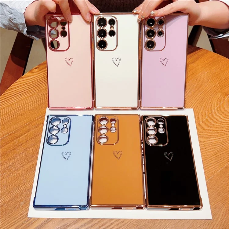 Für Samsung Galaxy S24 Ultra Hülle Liebesherz-Muster TPU Handyhülle Elektroplattierte Kante - Blau