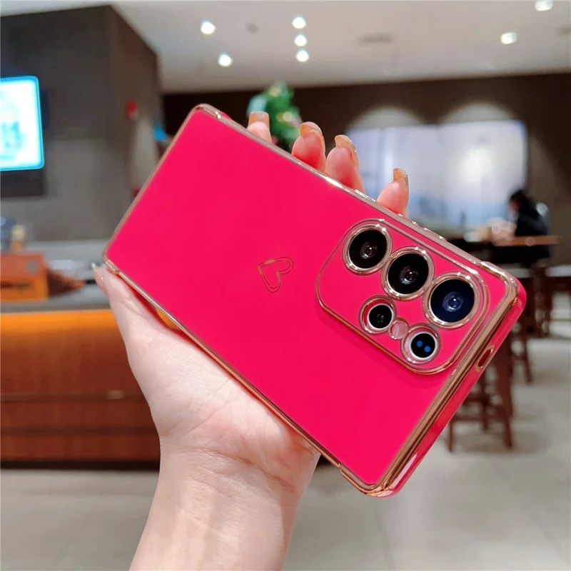 For Samsung Galaxy S24 Ultra Case Love Heart Pattern TPU Phone Cover Electroplating Edge - Rose