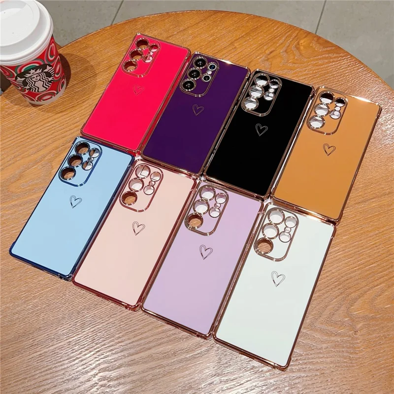 For Samsung Galaxy S24 Ultra Case Love Heart Pattern TPU Phone Cover Electroplating Edge - Rose