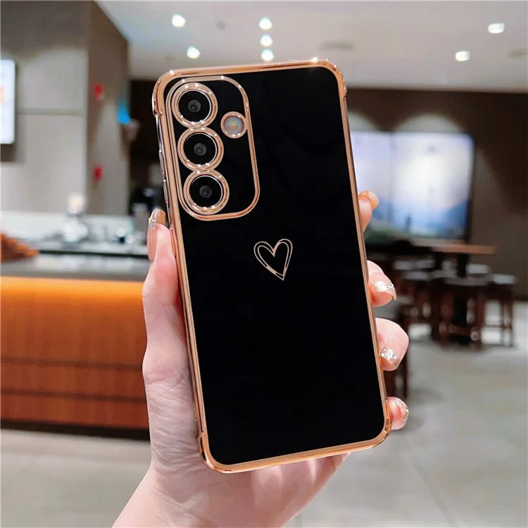 Чехол для Samsung Galaxy S25 с любовным сердечным узором, TPU-покрытие, металлизированный край - черный