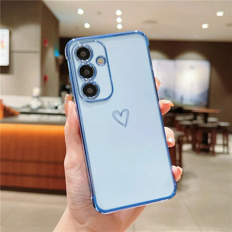 Capa para Samsung Galaxy S24 FE Padrão de Coração de Amor TPU Capa de Telefone Borda Eletroplastada - Azul