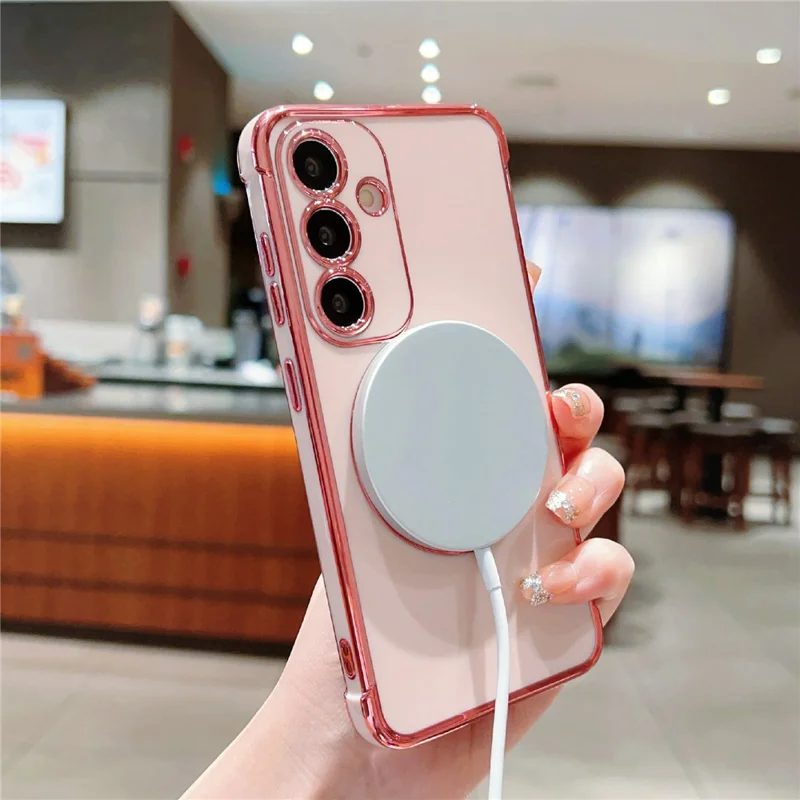 For Samsung Galaxy S24 Magnetic Case Electroplating TPU Phone Cover - Ivory White