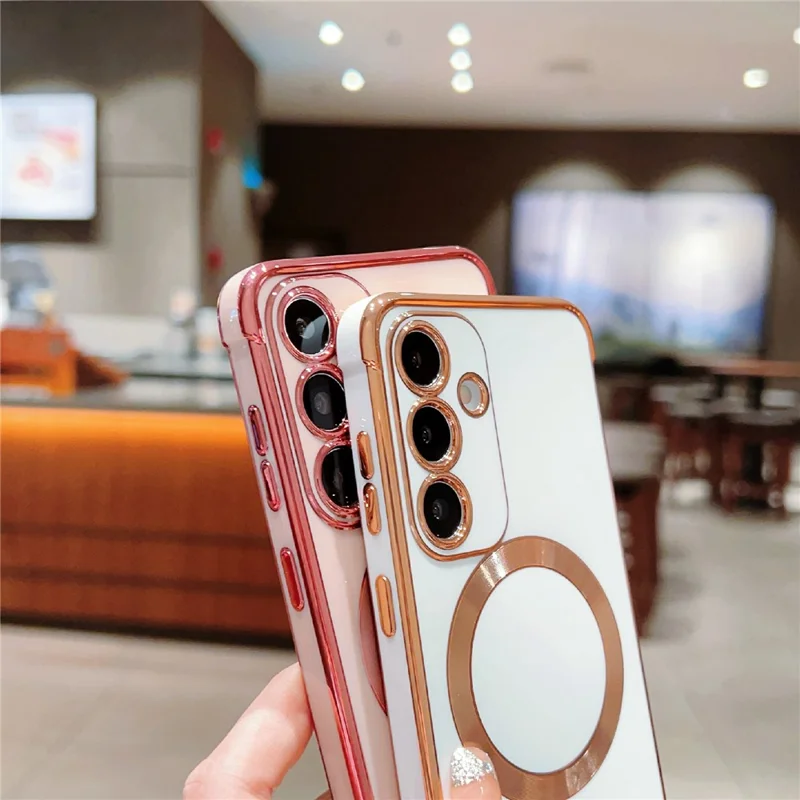 For Samsung Galaxy S24 Magnetic Case Electroplating TPU Phone Cover - Ivory White