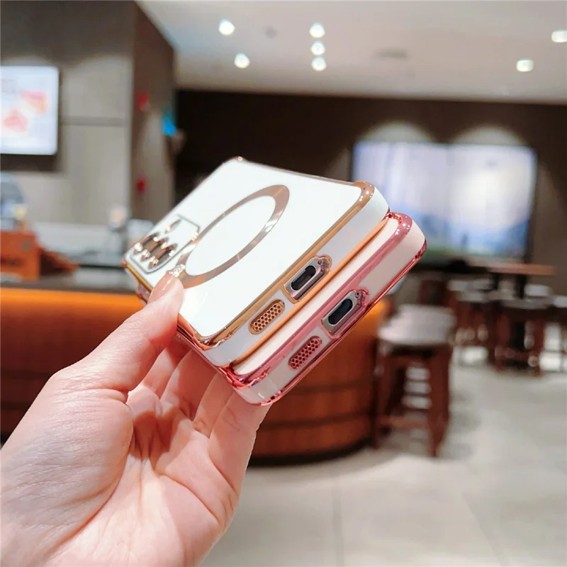 For Samsung Galaxy S24 Magnetic Case Electroplating TPU Phone Cover - Ivory White