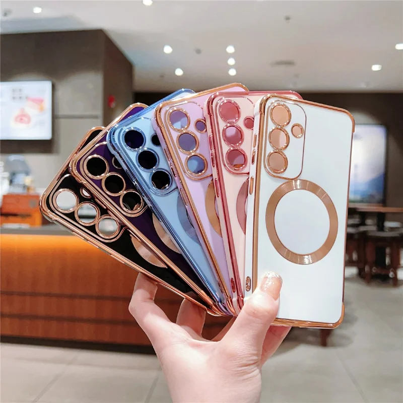 For Samsung Galaxy S24 Magnetic Case Electroplating TPU Phone Cover - Ivory White
