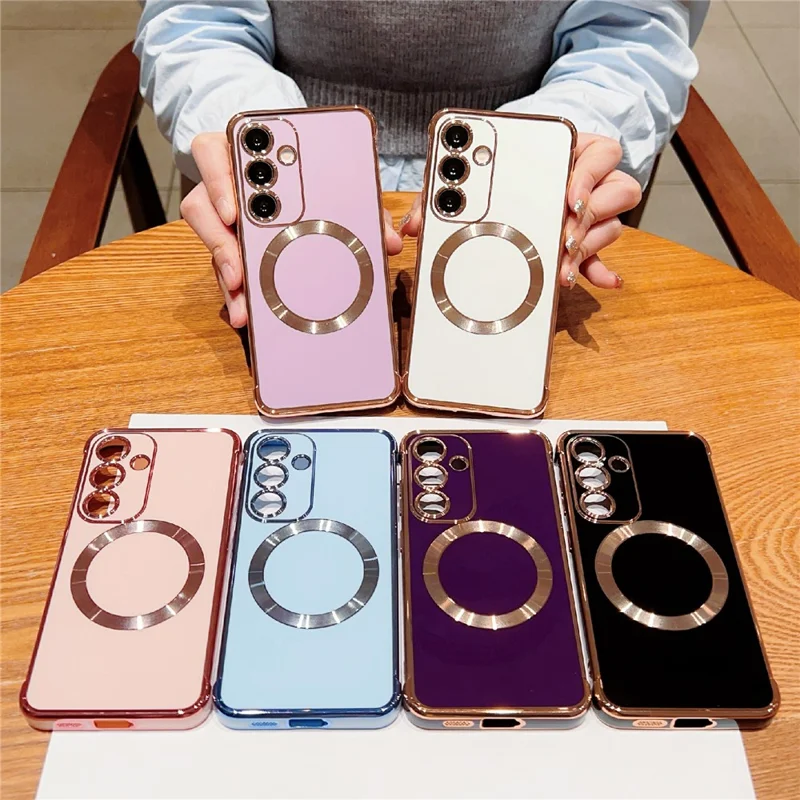 For Samsung Galaxy S24 Magnetic Case Electroplating TPU Phone Cover - Ivory White