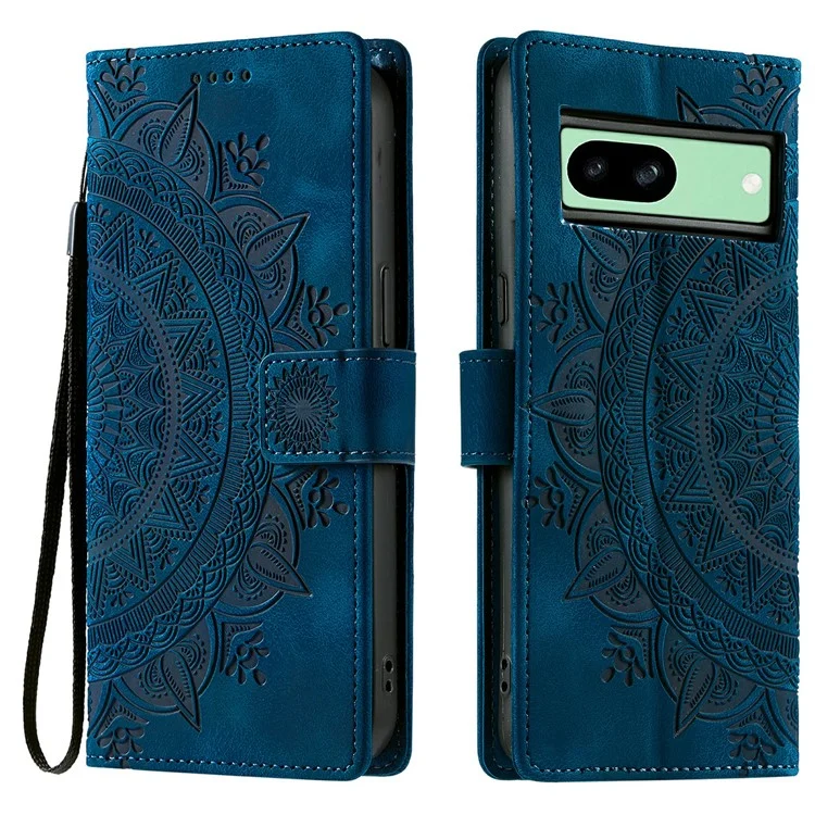 Style 018 pour étui Google Pixel 8a Peau gaufrée de style totem Couverture de téléphone en cuir portefeuille - Bleu