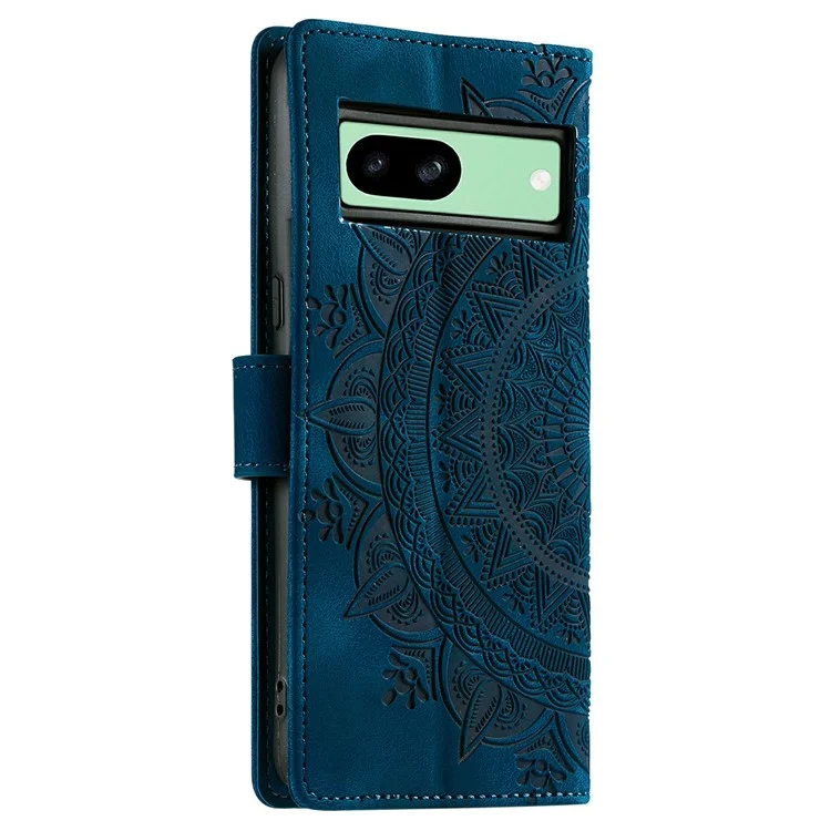 Style 018 pour étui Google Pixel 8a Peau gaufrée de style totem Couverture de téléphone en cuir portefeuille - Bleu