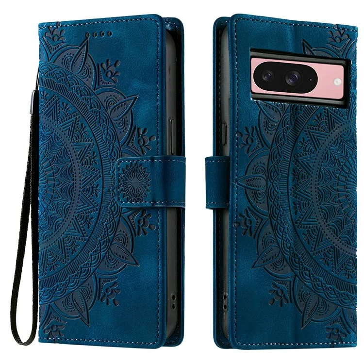 Estilo 018 para Google Pixel 9 Pro / Funda Pixel 9 Piel sintética con impresión de tótem Sensación de billetera Funda de teléfono de cuero - Azul