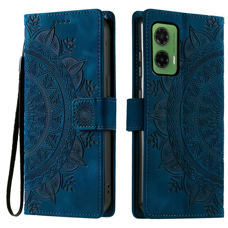 Für Motorola Moto G35 5G Hülle geprägte Totem-Skin-Gefühl Brieftasche Leder Handyhülle - Blau