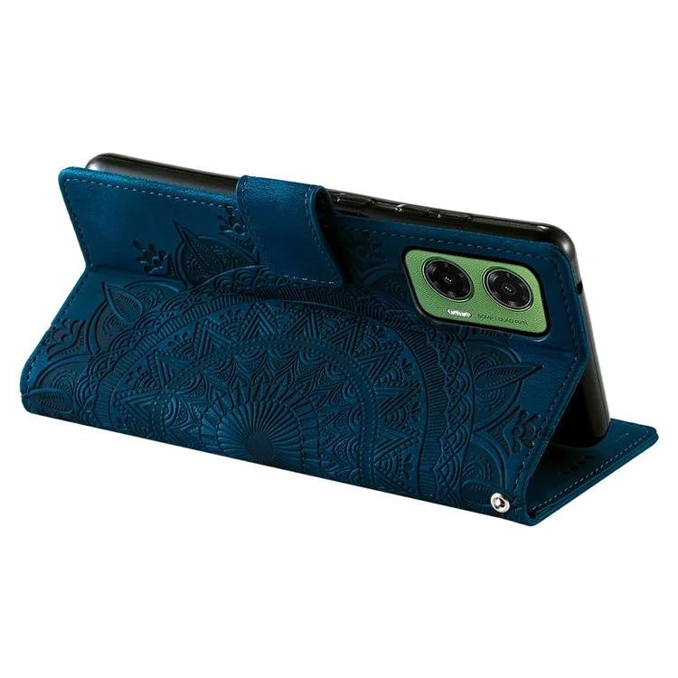 Für Motorola Moto G35 5G Hülle geprägte Totem-Skin-Gefühl Brieftasche Leder Handyhülle - Blau