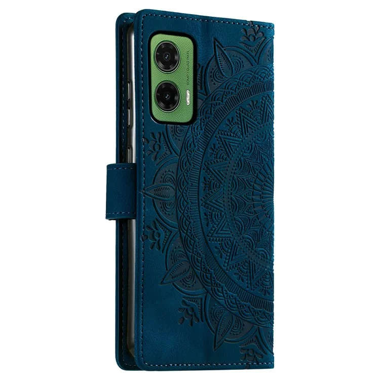 Für Motorola Moto G35 5G Hülle geprägte Totem-Skin-Gefühl Brieftasche Leder Handyhülle - Blau