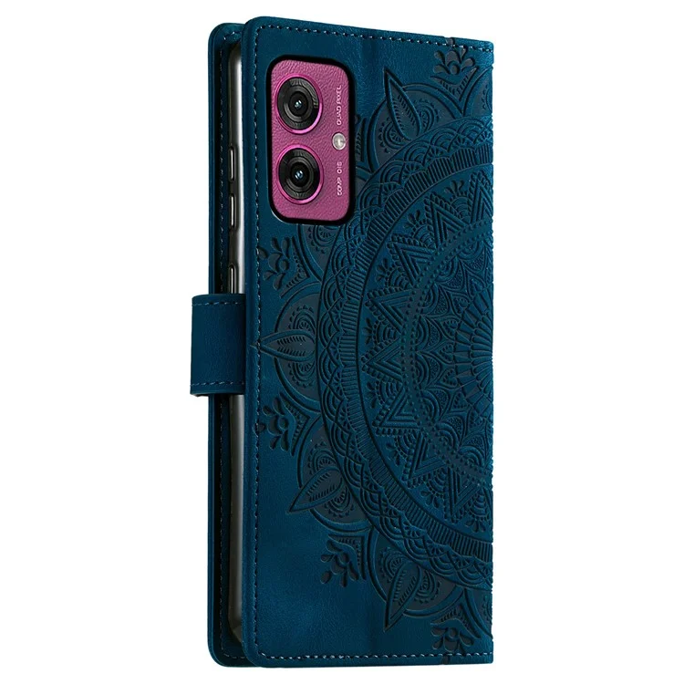 Funda para Motorola Moto G55 5G con piel de cuero con textura de tótem impresa - Azul