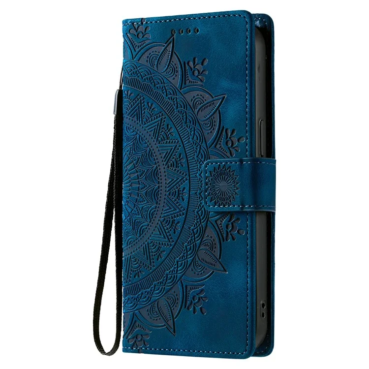 Style 018 pour Xiaomi Redmi 13C 5G / 4G Étui Peau de Portefeuille en Cuir Gravé Totem - Bleu