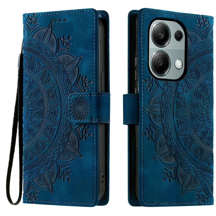 Custodia Style 018 per Xiaomi Redmi Note 13 Pro 4G, con tótemi impressi, sensazione di pelle, portafoglio in pelle, cover per telefono - Blu