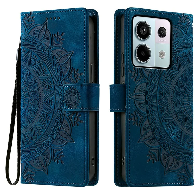 Coque Style 018 pour Xiaomi Redmi Note 13 Pro 5G, en cuir, avec motif totémique, effet peau, style portefeuille - Bleu