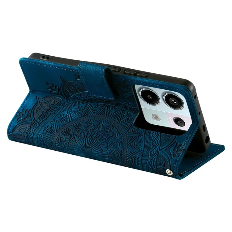 Coque Style 018 pour Xiaomi Redmi Note 13 Pro 5G, en cuir, avec motif totémique, effet peau, style portefeuille - Bleu