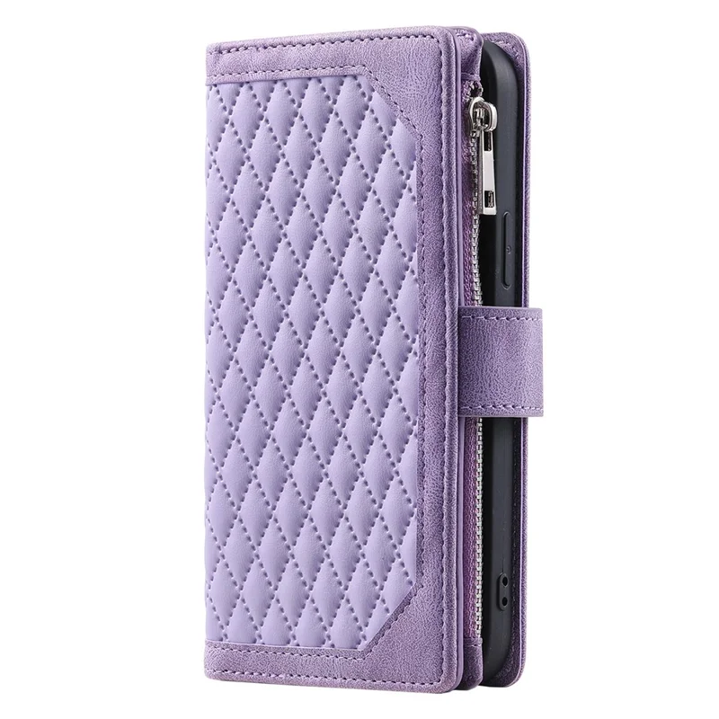 Funda de teléfono de cuero PU con costura de línea de rombo Style 005 For Honor X9c 5G - Púrpura