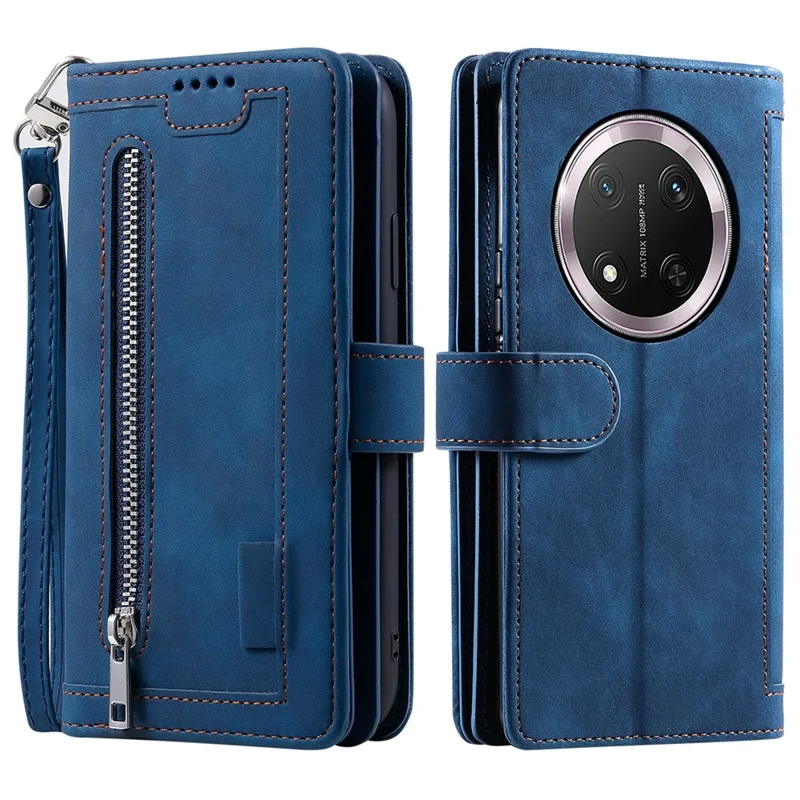 Funda para teléfono 5G For Honor X9c de piel sintética con cremallera y 9 ranuras para tarjetas - Azul