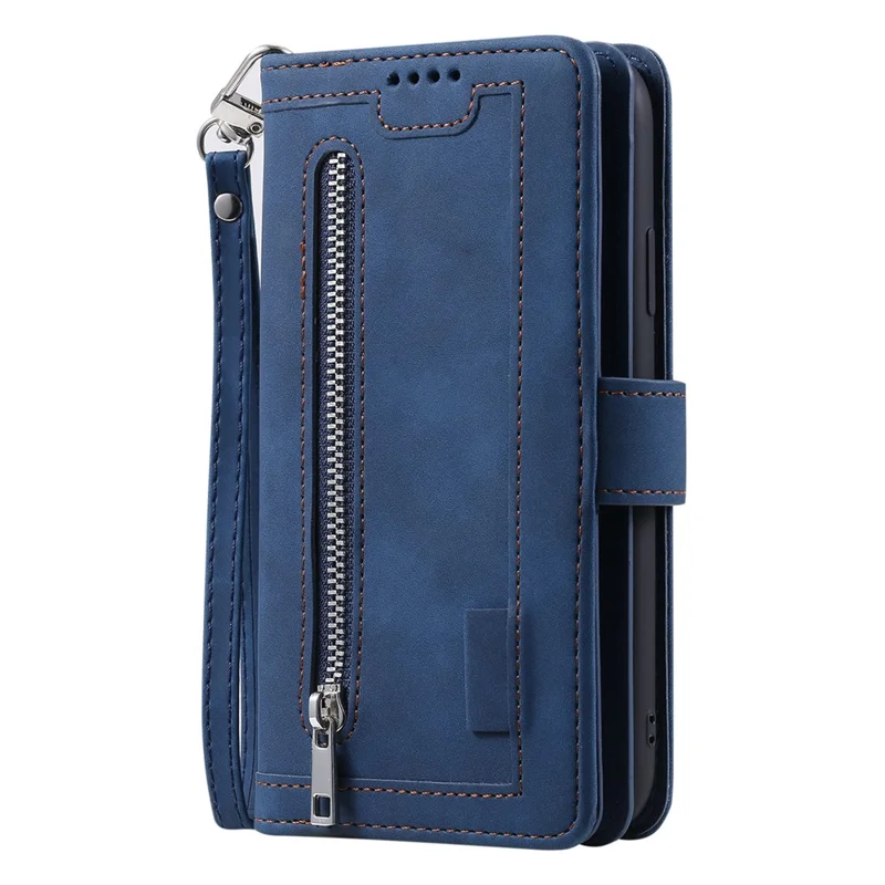 Funda para teléfono 5G For Honor X9c de piel sintética con cremallera y 9 ranuras para tarjetas - Azul