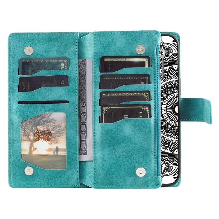 Style 006 For Honor Magic7 Lite 5G / X9c 5G / X60 Pro 5G Wallet Case PU Leather Phone Cover Mandala Flower Pattern - Mint Green