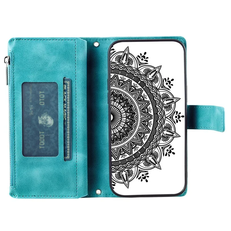 Style 006 For Honor Magic7 Lite 5G / X9c 5G / X60 Pro 5G Wallet Case PU Leather Phone Cover Mandala Flower Pattern - Mint Green