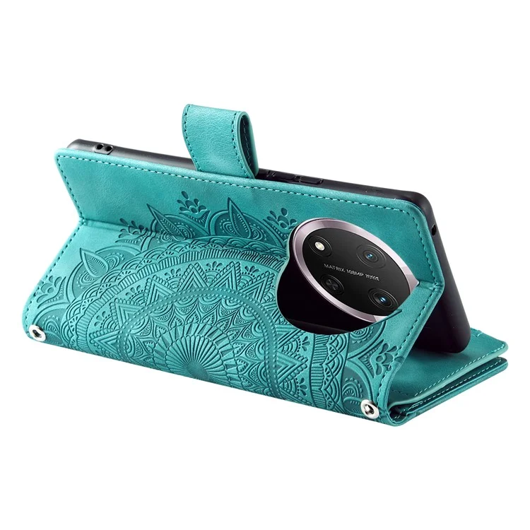 Style 006 For Honor Magic7 Lite 5G / X9c 5G / X60 Pro 5G Wallet Case PU Leather Phone Cover Mandala Flower Pattern - Mint Green