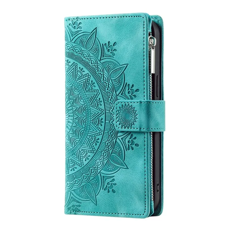 Style 006 For Honor Magic7 Lite 5G / X9c 5G / X60 Pro 5G Wallet Case PU Leather Phone Cover Mandala Flower Pattern - Mint Green