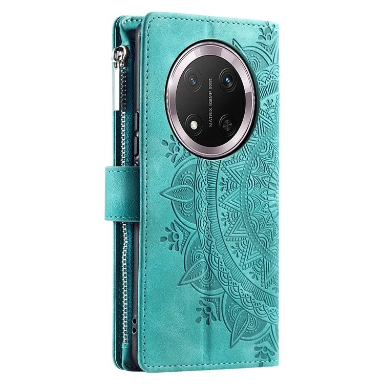 Style 006 For Honor Magic7 Lite 5G / X9c 5G / X60 Pro 5G Wallet Case PU Leather Phone Cover Mandala Flower Pattern - Mint Green