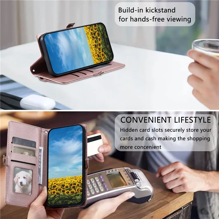 Für Honor X9c 5G Lederetui Geldbörse Ständer Handyhülle mit Riemen - Roségold
