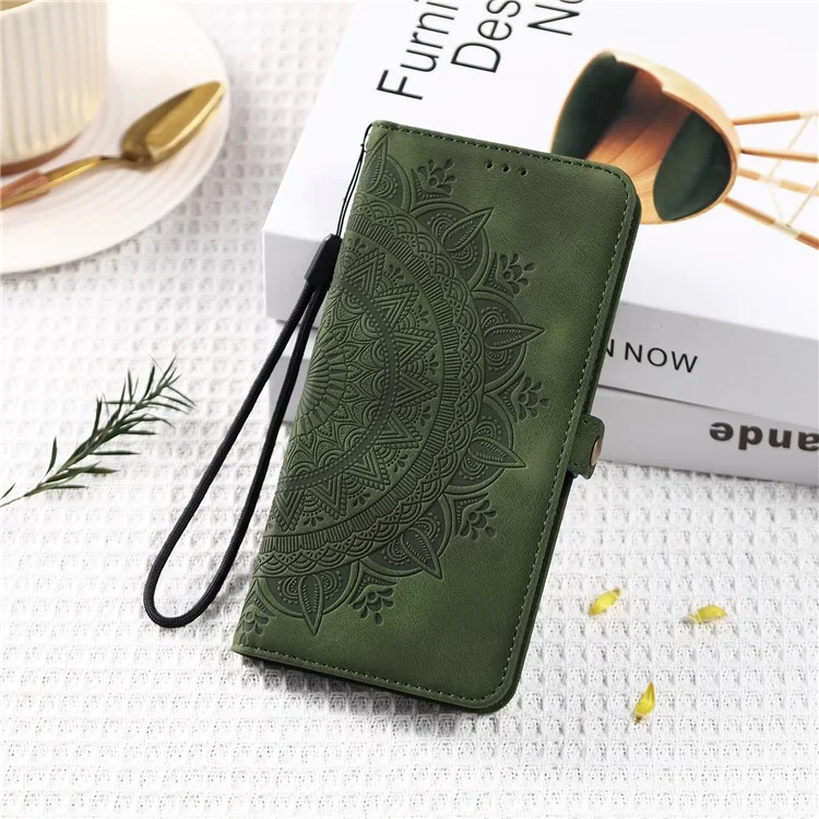 Estojo para celular Style 016 For Honor X9c 5G, com sensação de pele e estampa de totem, capa de couro para carteira - Verde escuro