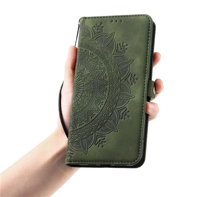 Estojo para celular Style 016 For Honor X9c 5G, com sensação de pele e estampa de totem, capa de couro para carteira - Verde escuro