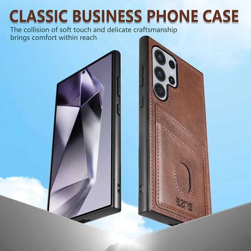 AZNS K1 Serie für Samsung Galaxy S25 Ultra Hülle Kalbsleder-Textur Anti-Drop PU+TPU Handyhülle - Kaffee