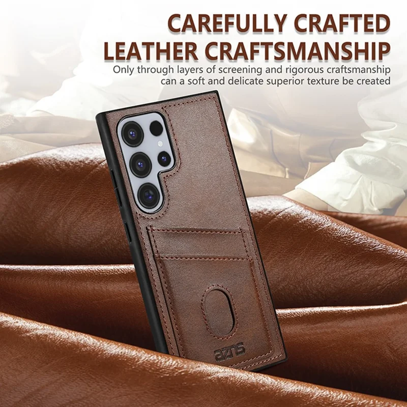 AZNS K1 Serie für Samsung Galaxy S25 Ultra Hülle Kalbsleder-Textur Anti-Drop PU+TPU Handyhülle - Kaffee