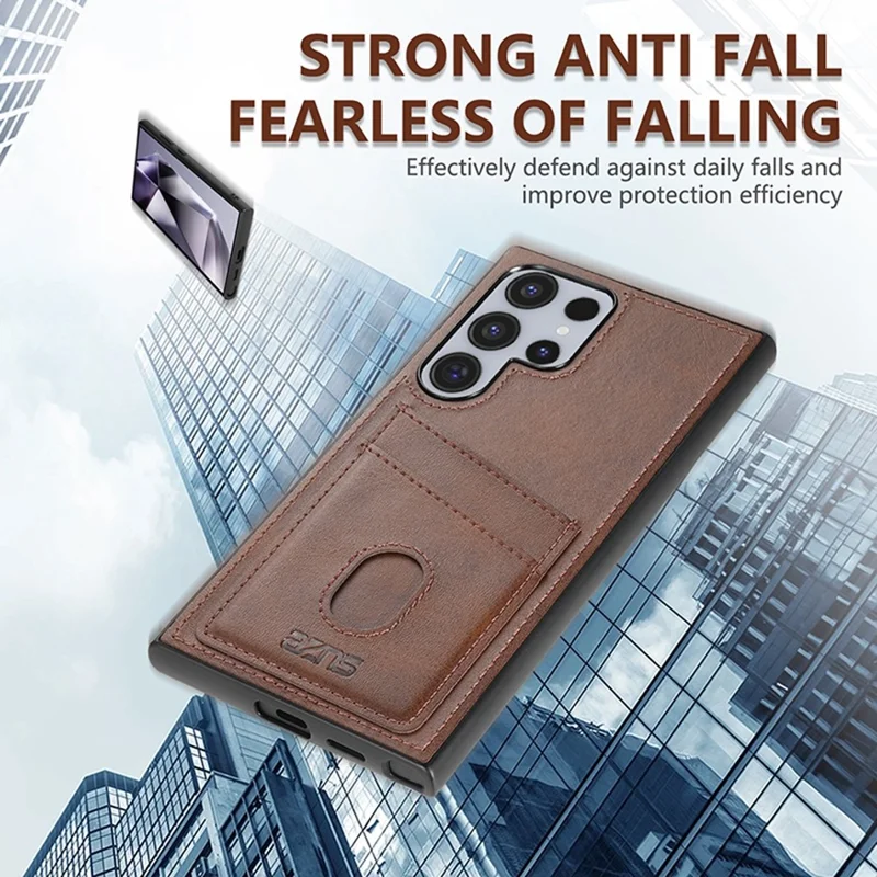 AZNS K1 Serie für Samsung Galaxy S25 Ultra Hülle Kalbsleder-Textur Anti-Drop PU+TPU Handyhülle - Kaffee