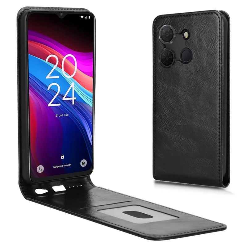 Étui pour TCL 503 avec fente pour carte, rabat vertical magnétique en cuir - Noir