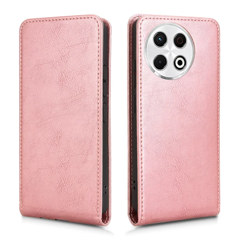 For TECNO Spark 30 Pro 4G KL7 Case with Card Slot Magnetic Vertical Flip Leather Phone Cover - Rose Gold