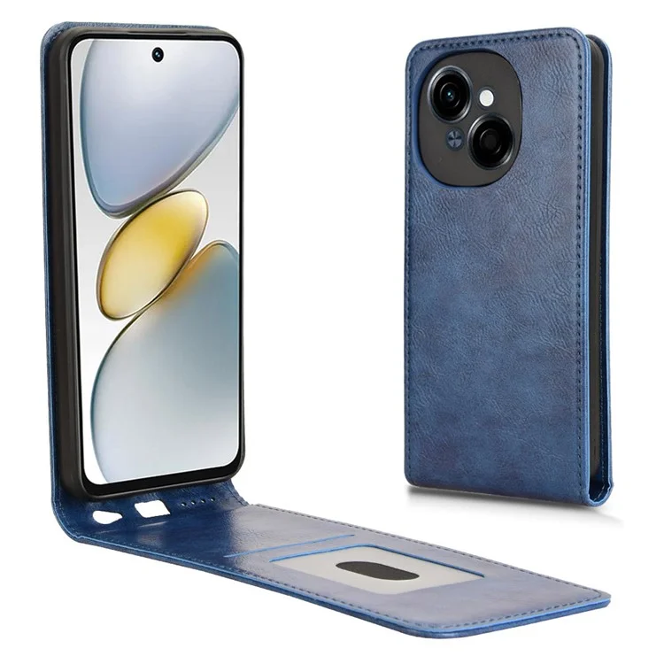 Phone Case For TECNO Spark Go 1 / Pop 9 4G / Spark Go 2025 Magnetic Vertical Flip Leather Cover with Card Slot - Dark Blue