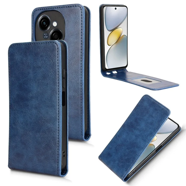 Phone Case For TECNO Spark Go 1 / Pop 9 4G / Spark Go 2025 Magnetic Vertical Flip Leather Cover with Card Slot - Dark Blue